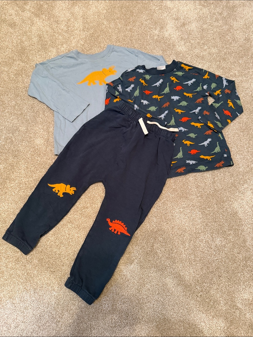 Hanna Andersson Long Sleeve Tees and Navy Sweatpants Orange & Red Dino Knees